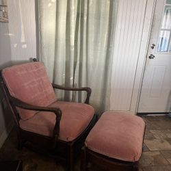 pink chair and ottoman 