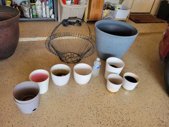 Pots. Garden yard decor. Basket
