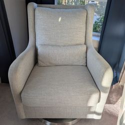 Crate And Barrel Kids Milo Grey Nursery Swivel Glider Chair with Silver Base