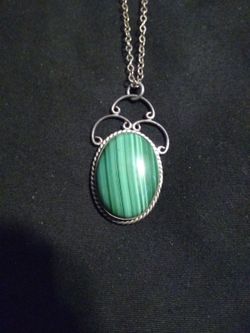 Malakite silver pendant and chain $60