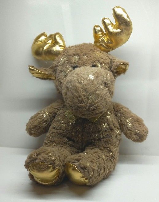 Kellytoy Sugar Loaf 15" Brown Reindeer Plush Gold Antlers Bow Stuffed Animal