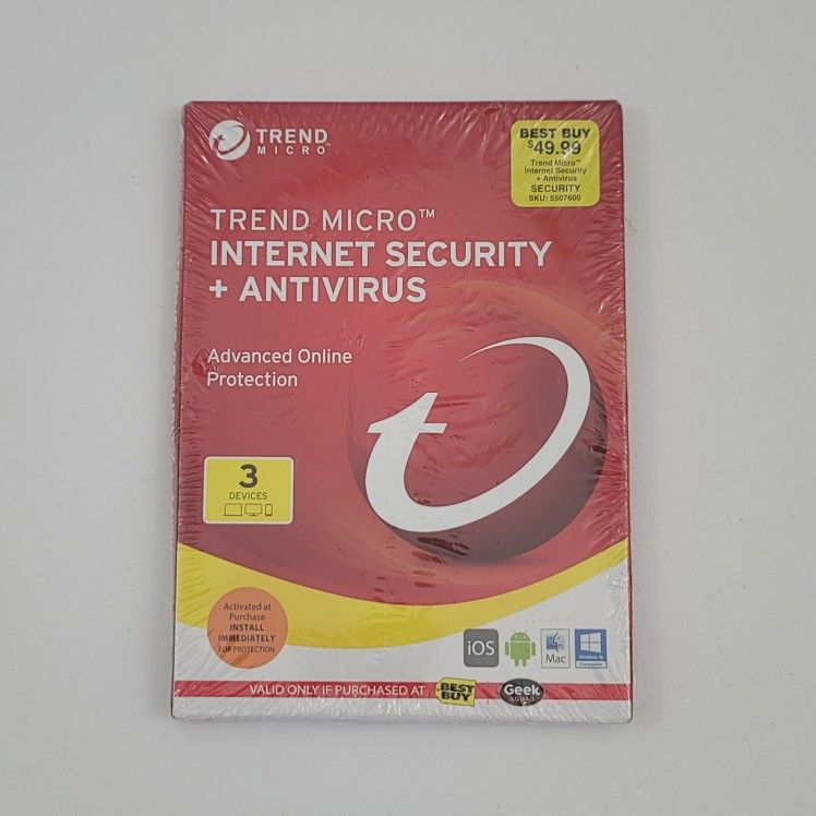 Trend Micro Internet Security + Antivirus 3 Devices Brand New!