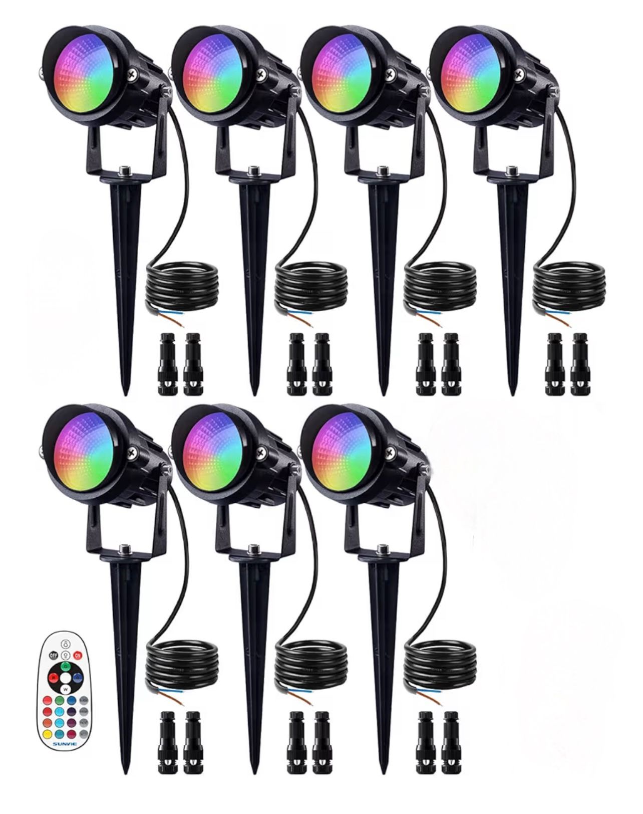 SUNVIE 12W RGB Color Changing Landscape Lights Low Voltage LED Landscape Lighting Remote Control Spotlight Waterproof Garden Pathway Christmas 