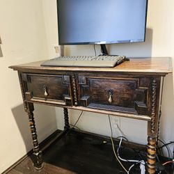 Antique Solid Wood Writing Desk with Barley Twist Legs – Great Condition