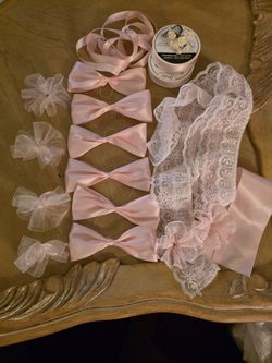 2 New Spools Of Pink Ribbon, Bows, Lace and Lace 
