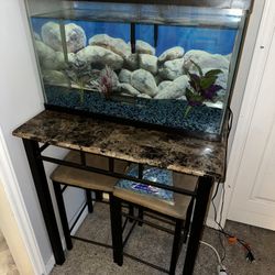 30 Gallon Fish Tank With Marble Top Table And Stools.