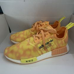 Size-10.5 Adidas NMD R1 Men's Yellow Orange Tie Dye Running Shoes 