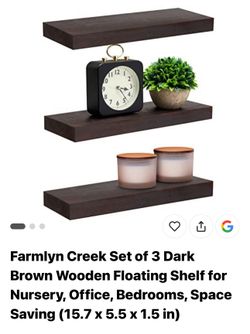 3 Dark Brown Wooden Floating Shelf