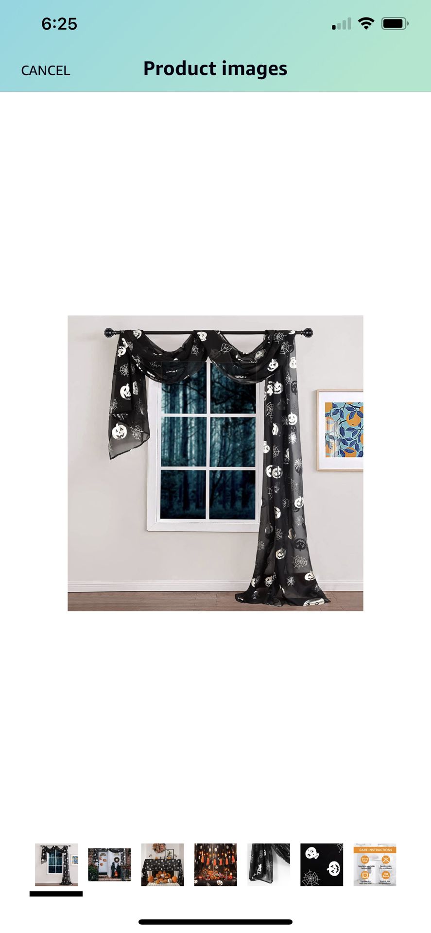 Halloween Decoration Black Sheer Scarf Curtain Silver Print Fireplace Mantle Table Cover for Party, Set of 1 Panel, 52 x 144 Inch, Pumpkin and Skull