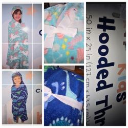  🆕️HOODED THROWS. CHOICE OF UNICORN, OR DINOSAUR IN BLUE .50x25 IN