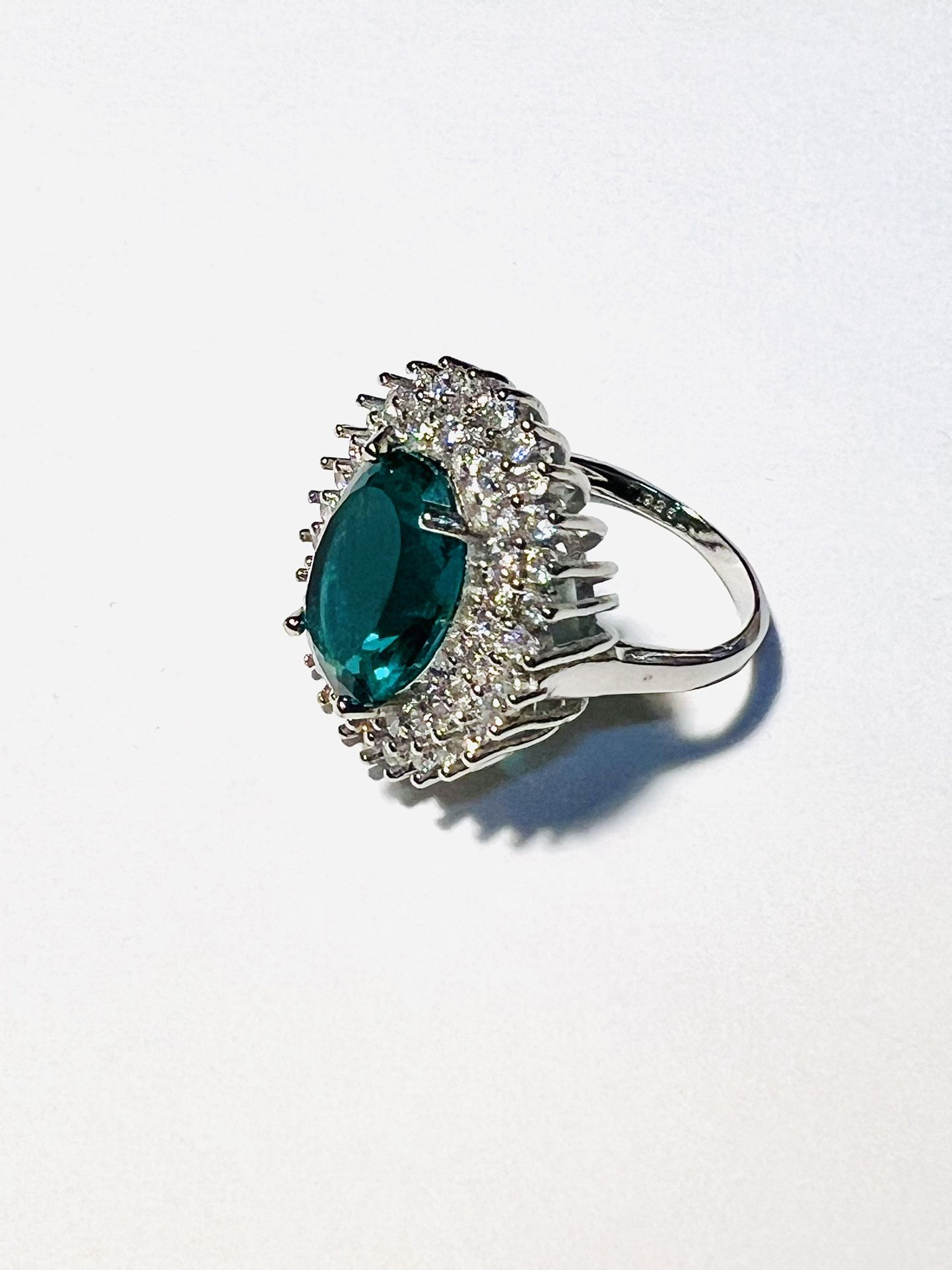 STERLING SILVER.925 STAMPED AQUAMARINE AND WHITE TOPAZ RING