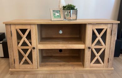Farmhouse style TV stand with glass doors