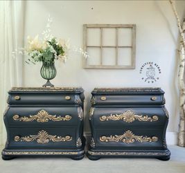 Marble top oversized nightstand set