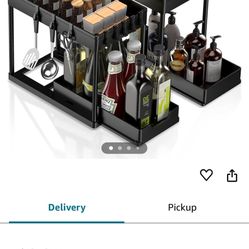 2 Pack Under Sink Organizers and Storage,bathroom organizer, 2-Tier Sliding Cabinet Basket Organizer with Hooks,Multi-Purpose cabinet organizer for Ba