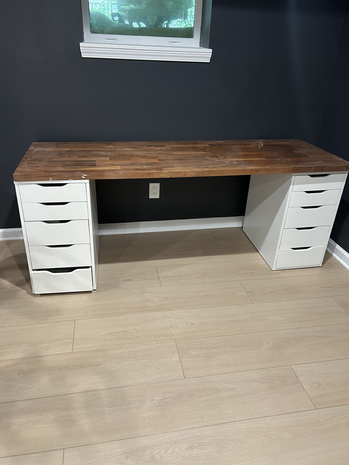 IKEA Butcher Block Desk With Cabinets