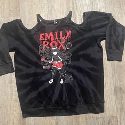 Emily the Strange Cold Shoulder Sweatshirt Tie Dye Gray Graphic Torrid