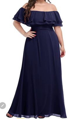 Plus Size Navy Blue Off The Shoulder Gown