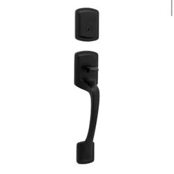 Kwikset Prague Matte Black Single Cylinder Entry Door Handleset with Round Pismo Knob Featuring SmartKey Security @U1-711