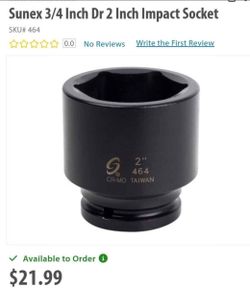 Sunex 3/4 Inch Dr 2 Inch Impact Socket $10 each or 4 for $30