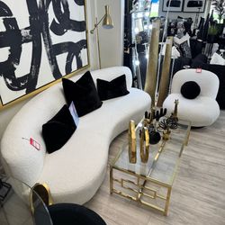 ✨ Curved Shearling Sofa & Chair Set — $50 Down w/ Financing ✨