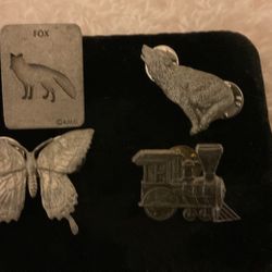 2 Vintage Silver Tone Pins/brooch and 2 Vintage Pewter Pins/brooch(GG Harris Fine Pewter 1992)