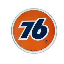 76 Offically Licensed orange, blue , and white 11.5" round wall sign/plaque