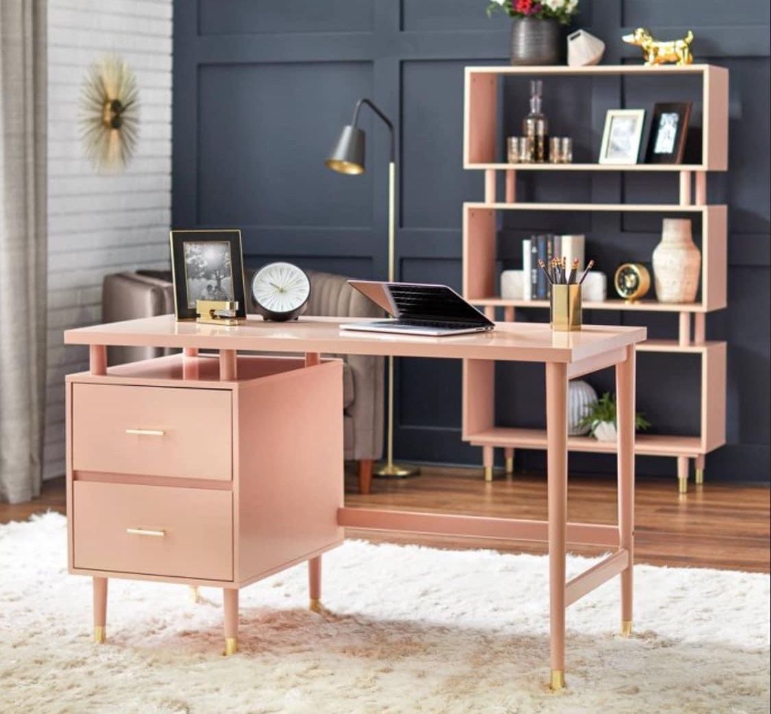 Blush Pink Mid Century Modern Desk or Vanity 