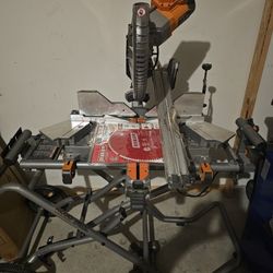 15 Amp Corded 12 in. Dual Bevel Miter Saw with LED and Universal Mobile Miter Saw Stand with Mounting Braces