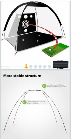 Golf Net - Upgraded All-in-One 10x7ft Golf Practice Net with 5 Real Balls, Tri-Turf Mat and Portable Bag, Durable Hitting Nets for Backyard Driving Sw
