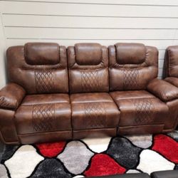 *Heart Day Flash Sale!!!*---Mature Santiago Brown Leather Reclining Sofas---Delivery/$10 Down Financing🤠