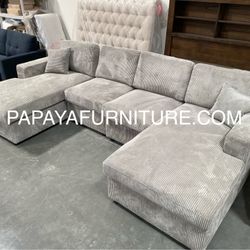 New! Plush U-Shaped Sectional, Sectionals, Sofa, Modular Sectional, Couch, Sofa, Sectional With Chaise, Double Chaise Sofa, Grey Sofa, Grey Couch Dime