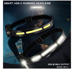 2pcs B47L-1LED Rechargeable Head Lamp Camping Headlamps Motion Sensor Headlamp Flashlight with 5 Light Modes 230° Illumination for Camping, Climbing