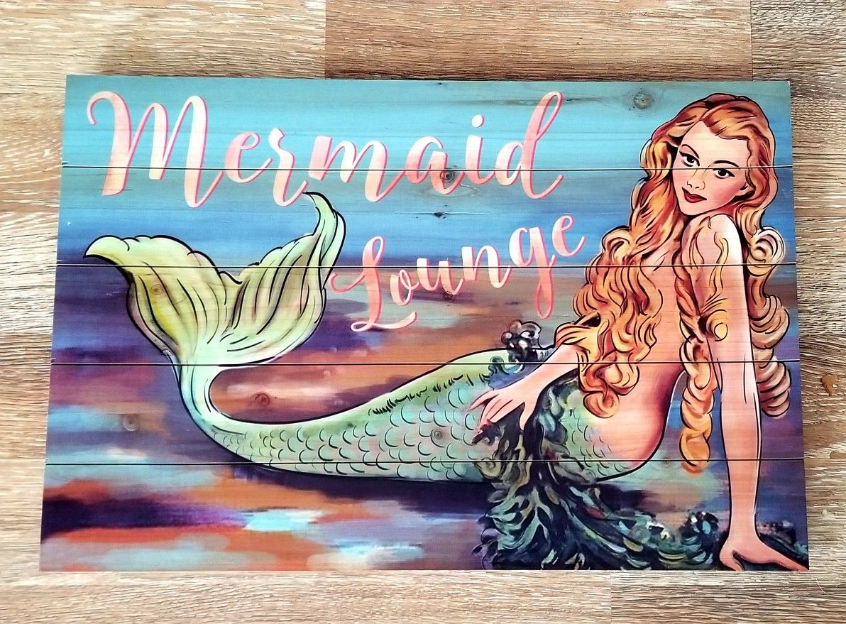NEW! 23 3/4" Vintage Style Mermaid Lounge Wood Sign - Nautical