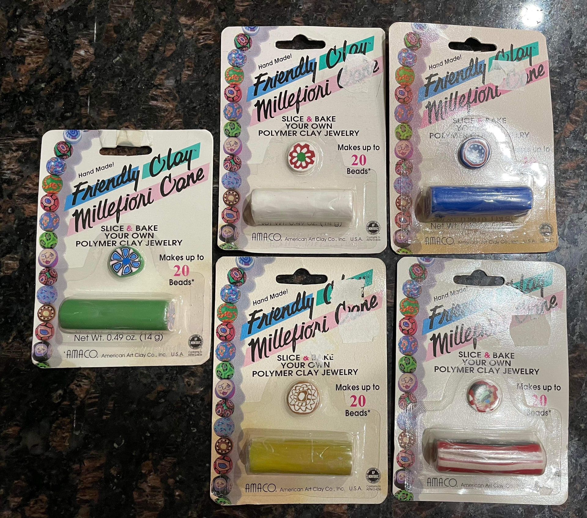 Fimo Amaco Friendly Clay Millefiori Polymer Cane - 5 different canes from the 90’s- all new -$15 Coral Springs 33071