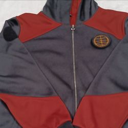 Gray and Red Zip-Up Track Jacket with Logo Size XL