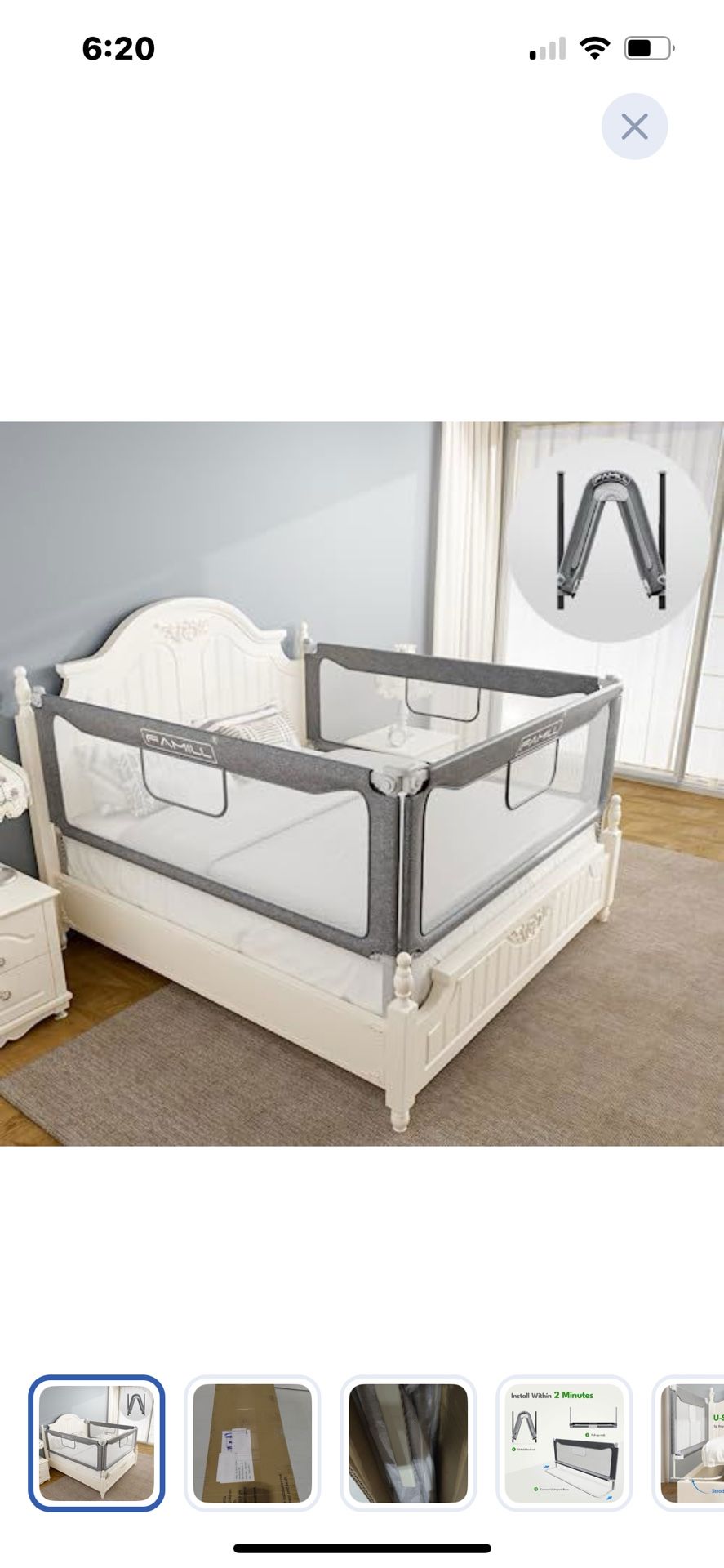 “New”(1 Side)Baby/Toddler Bed Rail Fits California King Sz Bed(grey)82.7”(1 Side)