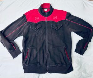 Y2K Urban Kanji Two-Tone Zip Track Jacket L - Great Condition⁠