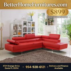 Red Leather Sectional Sofa- buy now pay later