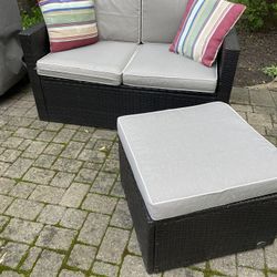 Outdoor Wicker Loveseat and Ottoman