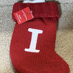 Knit Monogram LETTER I MINI 8" Christmas Stocking RED  Wondershop Home Decor 