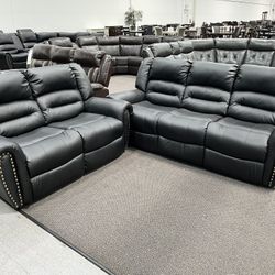 New Reclining Couch  / Love Seat .  Black Leather .  Free Delivery !