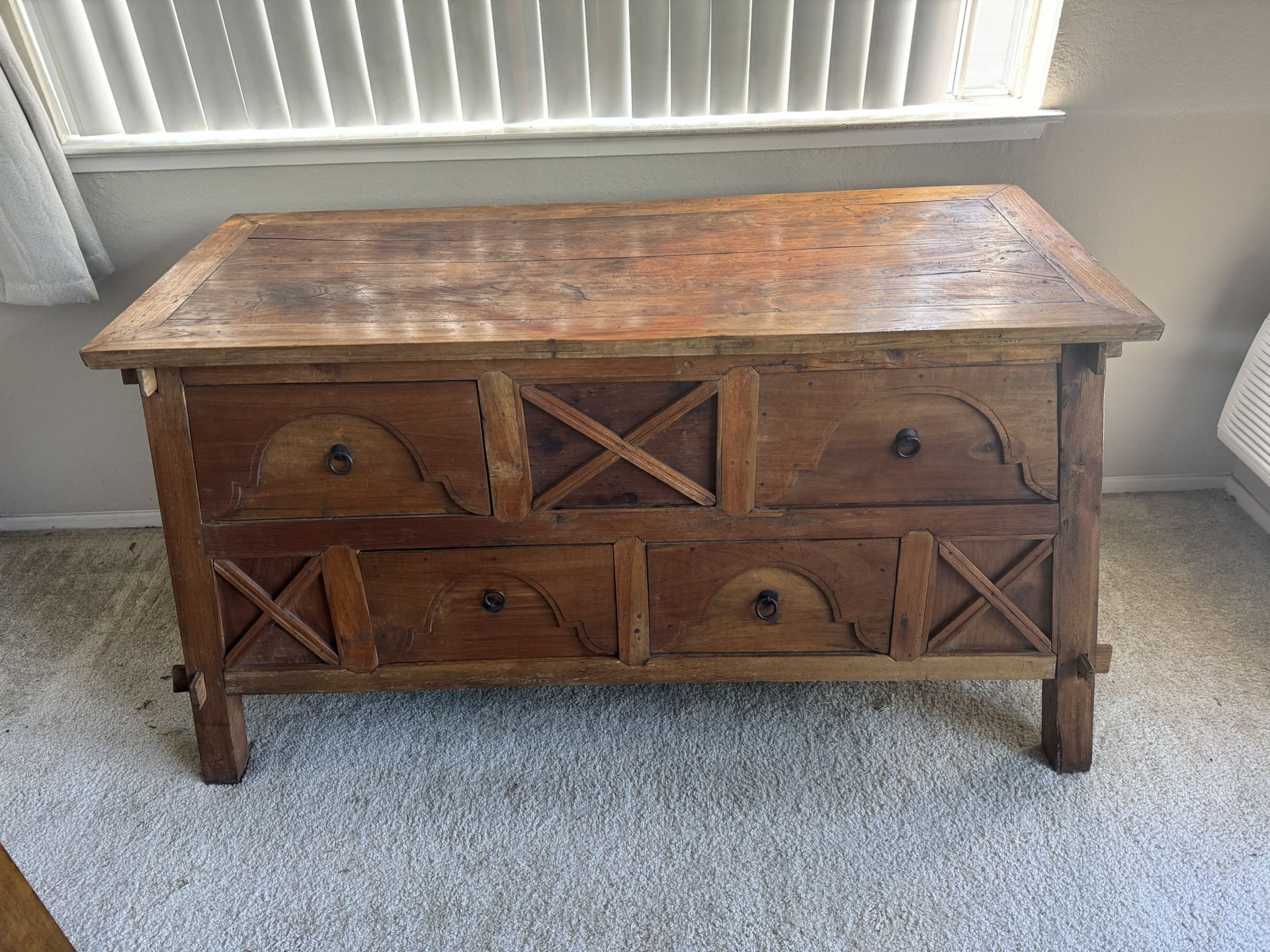 Antique Rustic Handmade Wood Sideboard Buffet Dresser