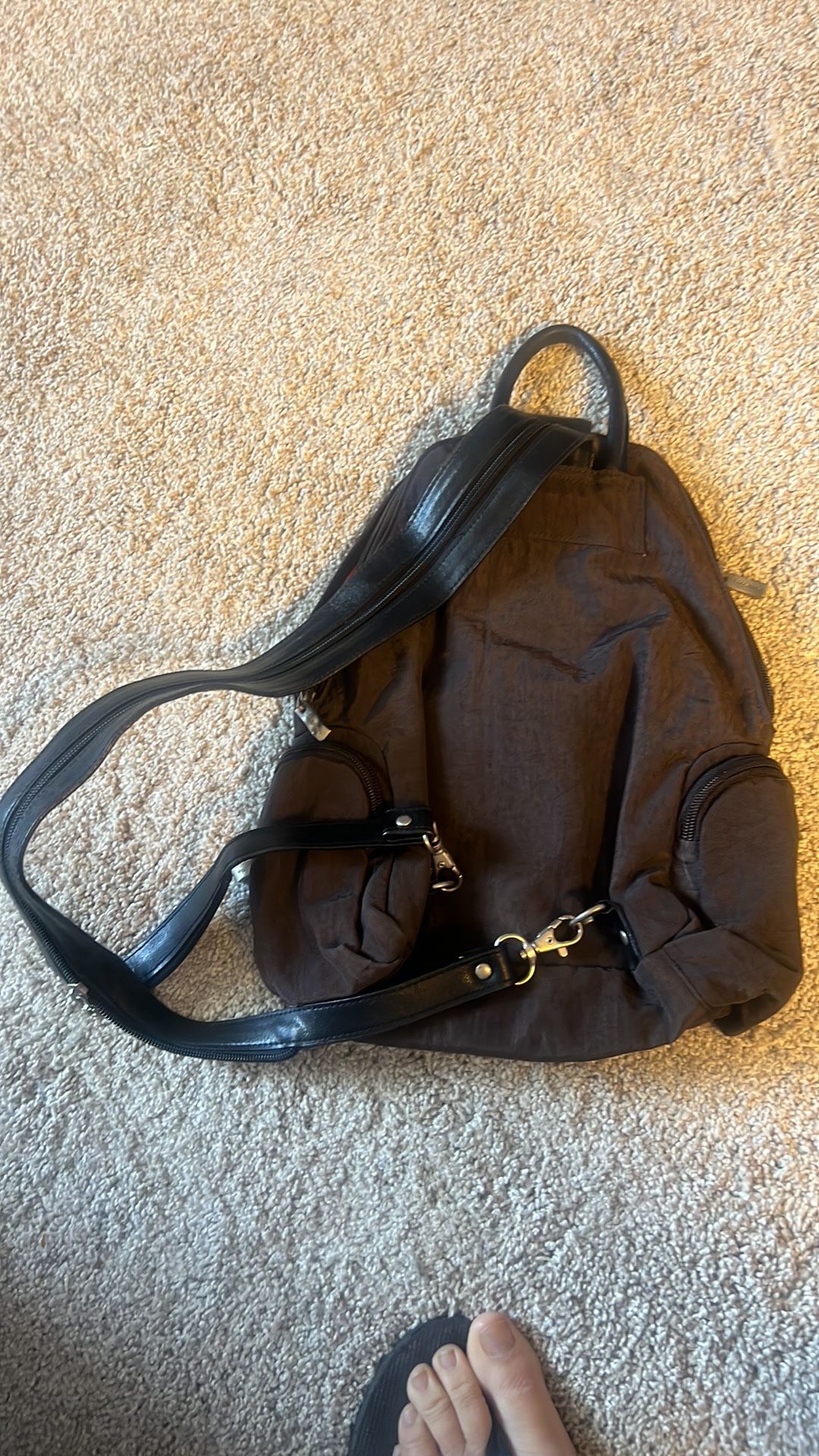Baggallini: Brown/Red Convertible backpack/ sling bag