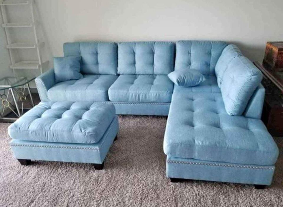 Light blue suoer comfy sectional sofa set