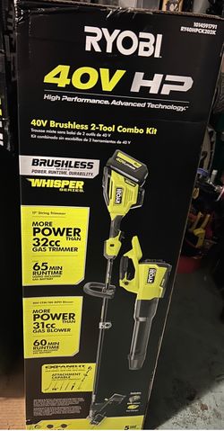 Ryobi 40V HP Brushless 17" Cordless Attachment Capable String Trimmer & 180 MPH 800 CFM Blower with 6.0 Ah Battery & Charger