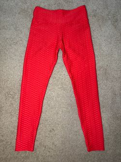 Red Textured Honeycomb Leggings