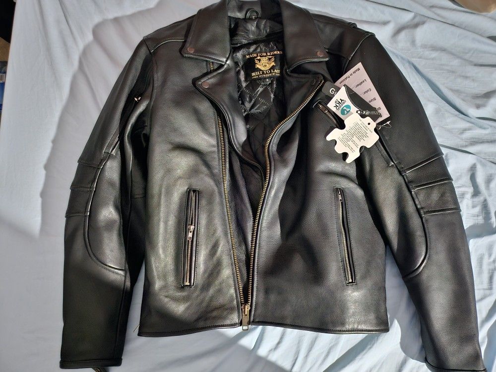 Heavy Motorcycle Classic Biker Leather Jacket Size S