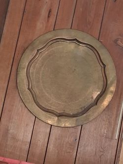Large Brass South Asian Serving Tray - Hand Etched Top - India - Circa 1980's