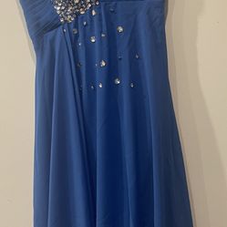 Dress-one-shoulder multi-beaded dress in topaz blue, suitable as a formal evening or prom gown. 
