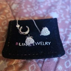 Sterling Silver W CZ Earrings With Earcuff 